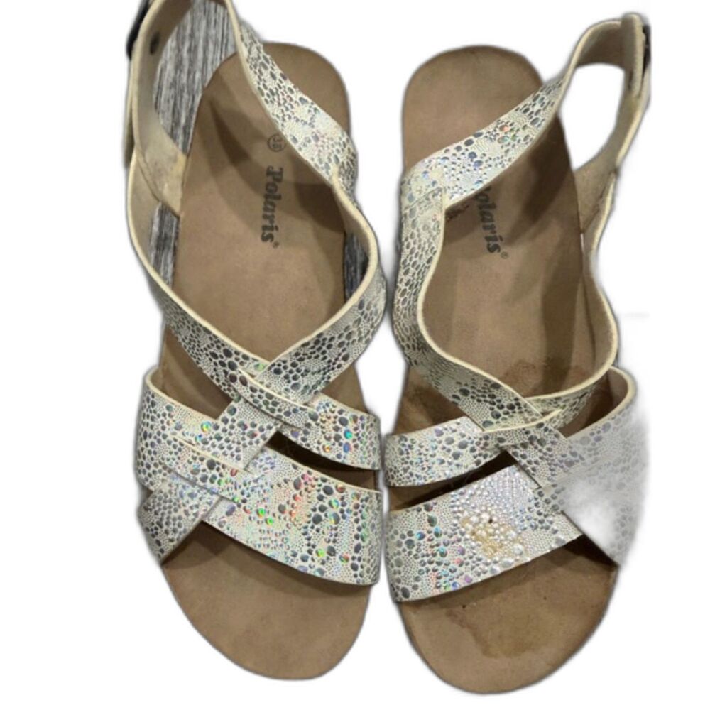 Comfortable Women's Silver Glitter Sandals Size:8